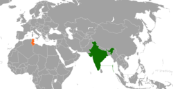 Map indicating locations of India and Tunisia