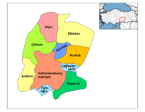 Mapa dos distritos da província de Kahramanmaraş
