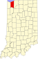 Harta statului Indiana indicând comitatul Porter