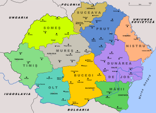Regions (Ținuturi) of Romania in 1938–1940