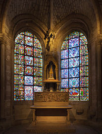 Windows of the Chapel of the Virgin at the Basilica of Saint-Denis. The Tree of Jesse window is on the right