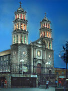 Juárez mission and cathedral at night, constructed by the Spanish in 1659