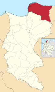 Location in the Department of Magdalena. Municipality (red) City (dark grey)