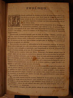 Diccionario de la lengua castellana compuesto por la Real Academia Española […]. Prólogo, 1.ª página.