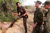 A female officer in the Indian Army briefing Russian soldiers during a joint exercise in 2015.