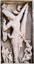 Vamana striding the heavens as Trivikrama. Pattadakal Virupaksa Temple, Karnataka, 8th century