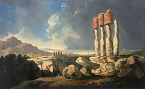 A painting titled A View of the Monuments of Easter Island by William Hodges