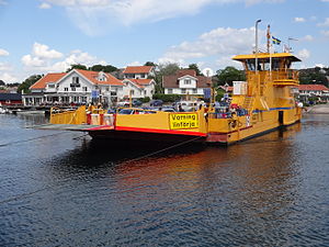 The Swedish ferry Saga on the Hamburgsund route. The yellow colour is typical for car ferries in Sweden.