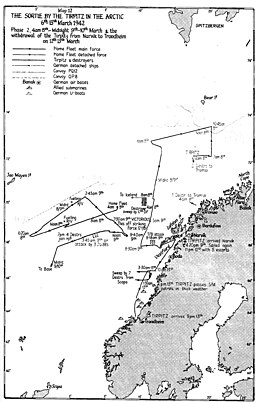 A map showing the movements of naval forces between 4 am 8 March and 13 March 1942 as described in the article