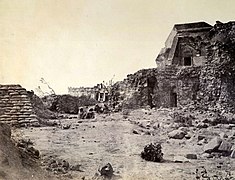 The Jantar Mantar observatory in Delhi in 1858, damaged in the fighting