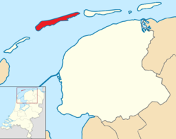 Prikaz položaja Terschellinga na karti občin v Friziji