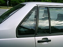 Two non-movable quarter windows of a Volvo 940, one as part of door and a second mounted in the C-pillar