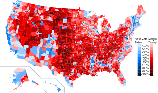 Counties shaded by margin of victory