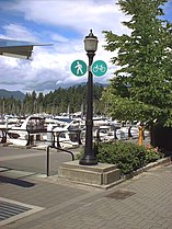 Trans Canada Trail along Coal Harbour in downtown Vancouver, British Columbia