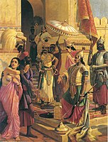 A painting of Meghanada after his victory over Indra by Raja Ravi Varma