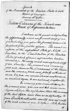 Seven-page manuscript of the 1790 State of the Union Address.