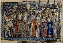 Miniature depicting Louis VIII and Conrad III meeting Melisende and Fulk