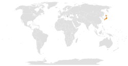 Map indicating locations of Shqipëria and Japonia