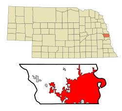 Location in Nebraska and Douglas County.