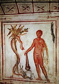 Hércules no Jardim de Hespérides, afresco na catacumba da Via Latina, em Roma, Itália
