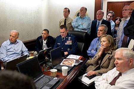 "The Situation Room", where Obama, Biden, Clinton, and others were awaiting updates on Osama bin Laden during the mission to kill him