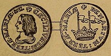 Sketch of both sides of a coin, on one side of which is the head of a man