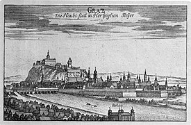 Graz, Mur und Schloßberg, Georg Matthäus Vischer (1670)