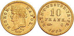 Pièce en or de 10 franken (1813).