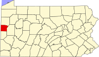 Map of Pensilvanija highlighting Lawrence County