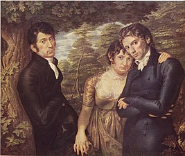We Three, left to right, the artist's brother Daniel, artist's wife Pauline, and self portrait (1805), 100 x 122 cm., destroyed in fire 1931