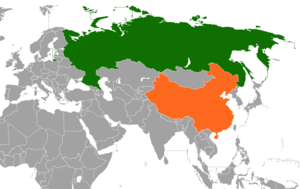 Mapa indicando localização da China e da Rússia.