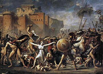 Peinture d'histoire néoclassique représentant la Révolution. On y voit Tatius, Romulus, Hersilie et Adèle de Bellegarde.