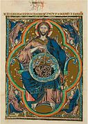 The creation, with the Pantocrator bearing. Bible of St Louis, c. 1220–1240