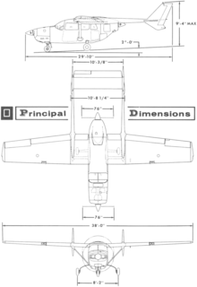 3-view line drawing of the Cessna T337C Turbo System Super Skymaster