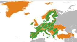 Map indicating locations of European Union and Council of Europe