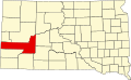 Harta statului South Dakota indicând comitatul Pennington