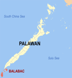 Mapa de Palawan con Balabac resaltado