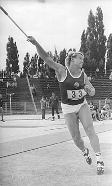 Ruth Fuchs throwing a javelin