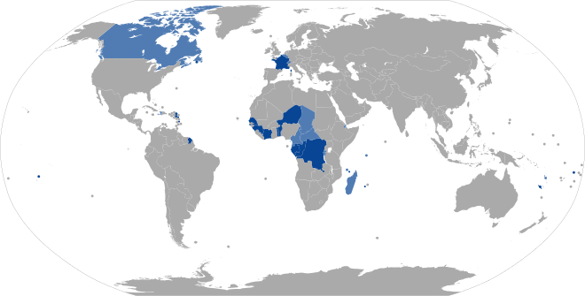 dark blue: mother tongue blue: official language light blue: second language green quaters: francophone minorities