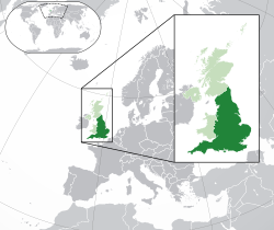 Lokasi  Inggris  (hijau tua) – di benua Eropa  (hijau muda & abu-abu tua) – di Britania Raya  (hijau muda)