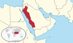 Kingdom of Hejaz (red) within modern-day Saudi Arabia and Jordan