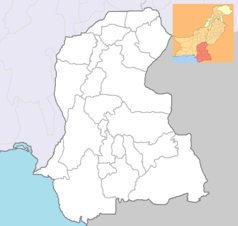 Mapa konturowa Sindh, na dole po lewej znajduje się punkt z opisem „Karaczi”