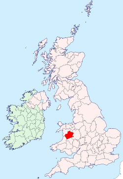Montgomeryshire shown within the United Kingdom