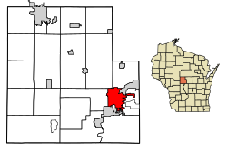 Location of Wisconsin Rapids in Wood County, Wisconsin