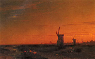 Moulins à vent en bord de mer, Ivan Aïvazovski, 1837