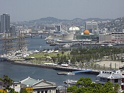 Nagasaki's vibrant waterfront features events like visits from sailing ships