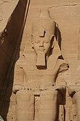 Close-up of the leftmost statue at the temple of Rameses II