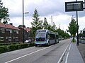 Autobús de Tránsito Rápido en carriles reservados con sistema de «orientación óptica» en Eindhoven, Holanda (Países Bajos).