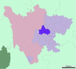 Lokacija jurisdikcije mesta Čengdu v Sečuanu