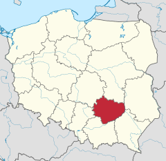 Voivodia de Santa Cruz Województwo świętokrzyskie no mapa da Polônia